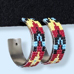 (2/$20) Colourful Beaded Wide Hoop Earrings